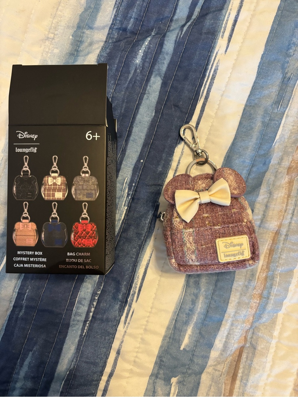 Loungefly Minnie Ear Tweed Mini Backpack Charm in Blush and Cream
